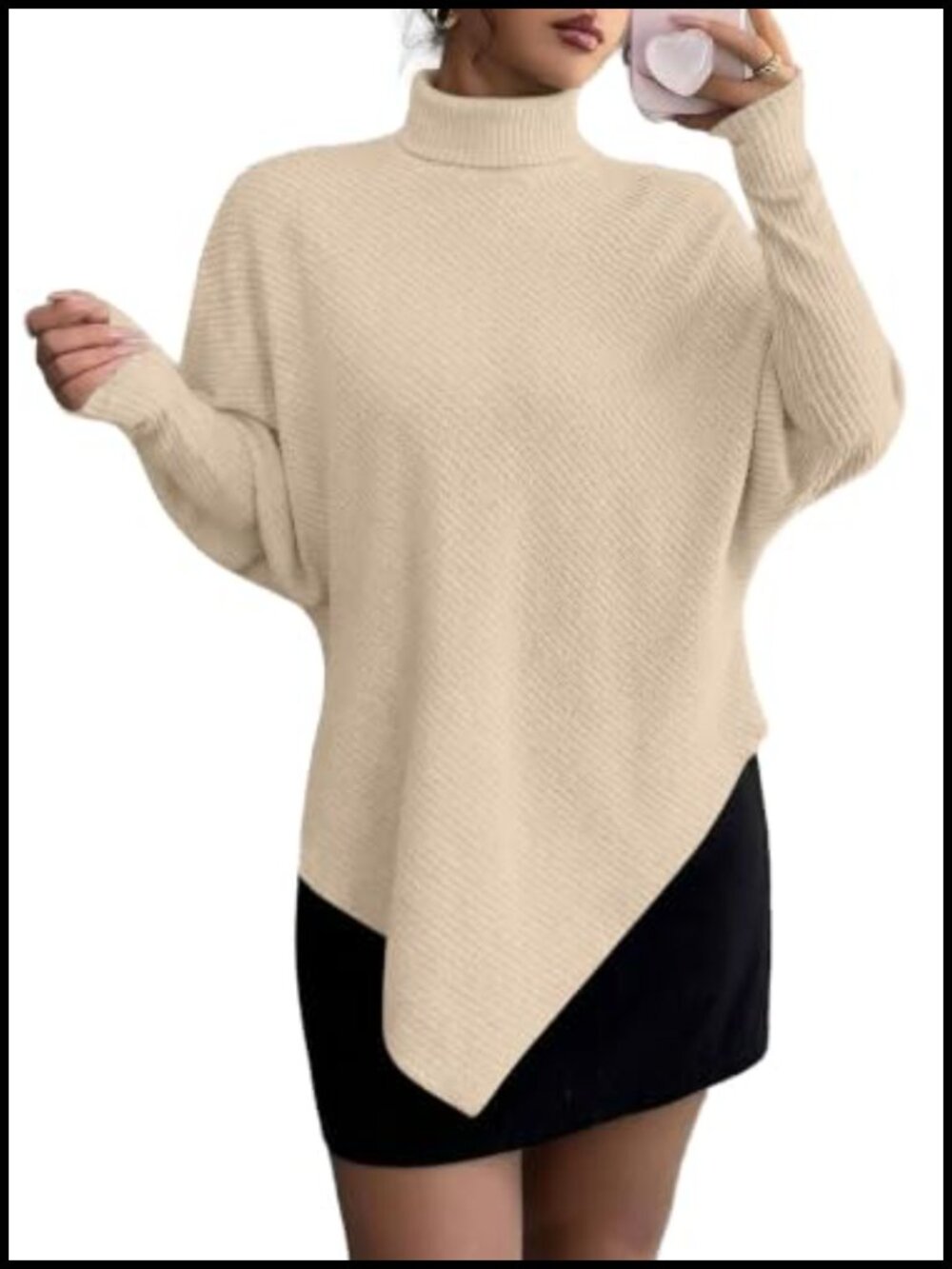 Women's Turtle Neck Sweater Knit Batwing Pullover